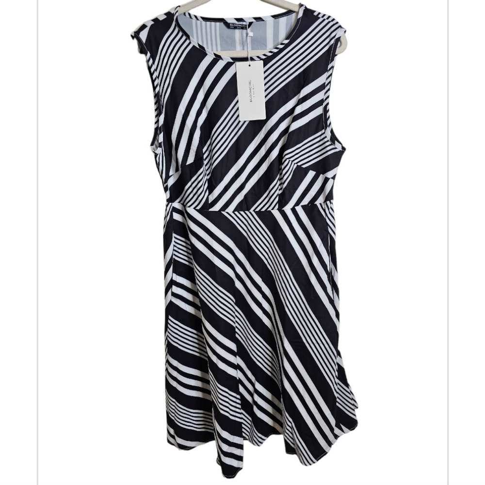 BloomChic Black and White Striped Midi Dress